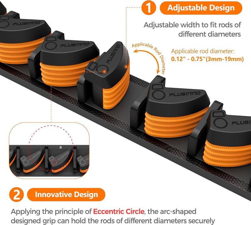 PLUSINNO V9 Vertical Fishing Rod Holders, Wall Mounted Fishing Pole Holders, Fishing Rod Rack Holds Up to 9 Rods or Combos, Fishing Rod Holders for Garage,Fishing Gear and Gifts for Men - Image 4